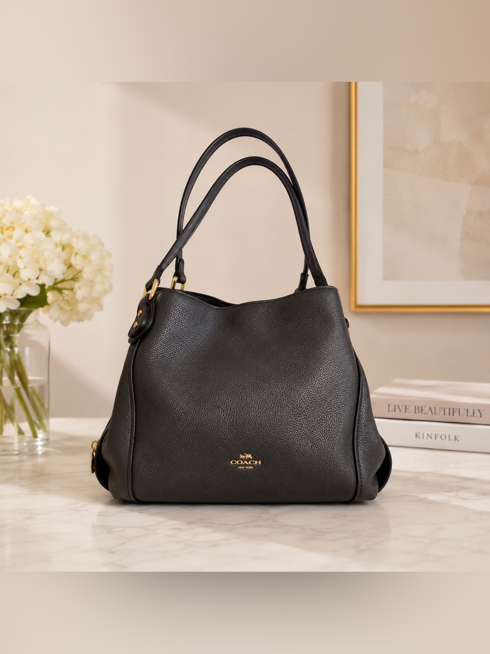Coach Edie 31 Pebbled Leather Shoulder Bag with Gold Hardware